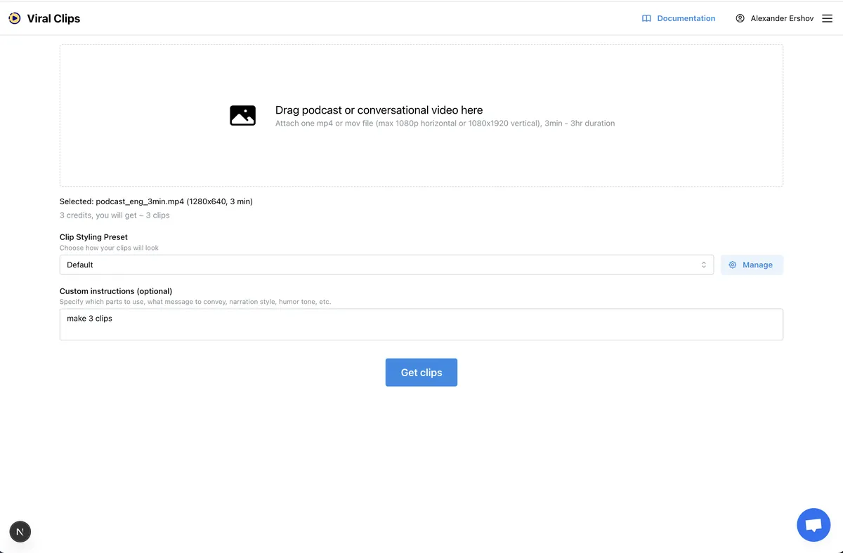 Create a project and start generation